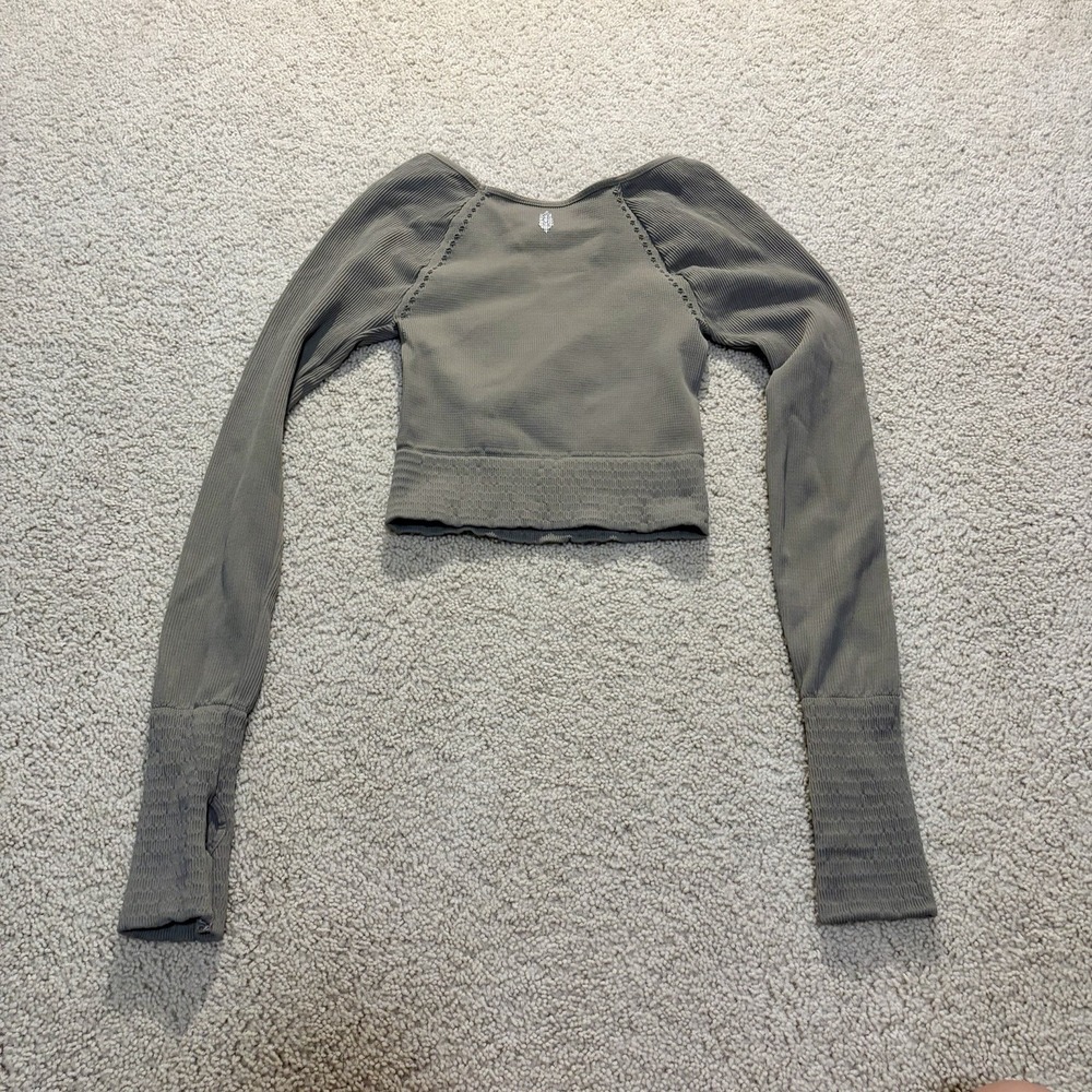 Free People Movement Long Sleeve Top Cut Out Small Olive Green - Picture 3 of 7